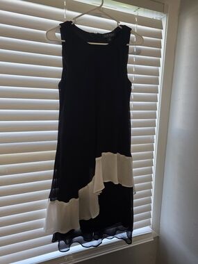 Ralph Lauren Black Sleeveless High-Low Dress with White Ruffle